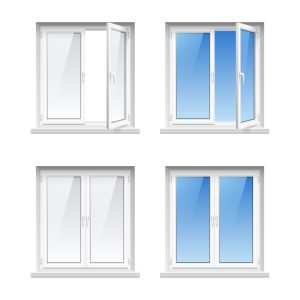 Energy cost saving easy to care plastic pvc window frames 4 realistic icons set isolated vector illustration